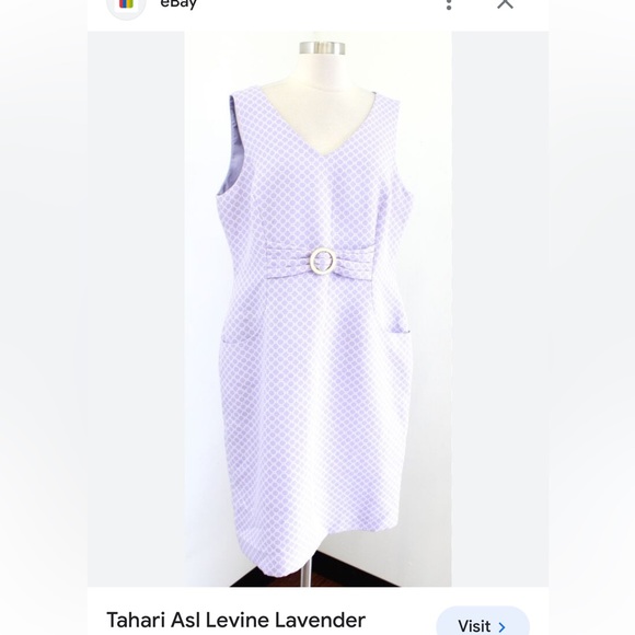 Tahari ASL Levine Lavender Purple White Geometric V Neck Sheath Dress Size 4 - Picture 2 of 3